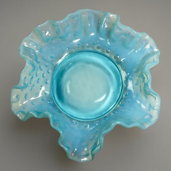 Vintage Fenton Turquoise Opalescent Hobnail BonBon Candy Dish Bowl Ruffled 6" - Picture 3 of 7